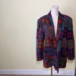 Glenover Women’s Vintage Pink Plaid 90’s Blazer Jacket SZ 14